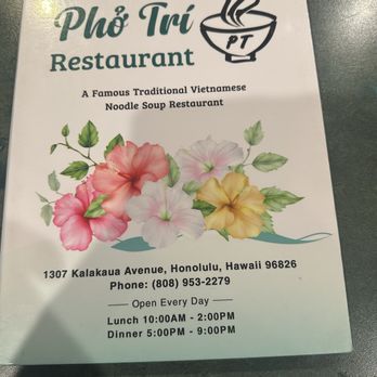 Pho Tri Vietnamese Restaurant - Menu cover - Vietnamese Near Me - Honolulu, Hawaii Pho Tri Vietnamese Restaurant - Menu cover - Vietnamese Near Me - Honolulu, Hawaii