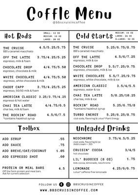 Menu photo 2 BB's Cruisin’ Coffee Payette, ID Menu photo 2 BB's Cruisin’ Coffee Payette, ID