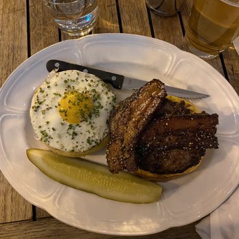 Au Cheval - Burger (double) with egg and Thick - Cut Peppered Bacon - Bars Near Me - Chicago, Illinois Au Cheval - Burger (double) with egg and Thick - Cut Peppered Bacon - Bars Near Me - Chicago, Illinois