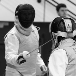 The owner fencing in a veteran tournament