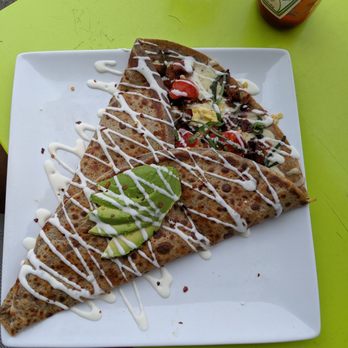 Renata's Creperie - This was the Savory Avocado Bacon Tomato with scrambled egg added inside. Absolutely delicious! - Creperies Near Me - Arcata, California Renata's Creperie - This was the Savory Avocado Bacon Tomato with scrambled egg added inside. Absolutely delicious! - Creperies Near Me - Arcata, California