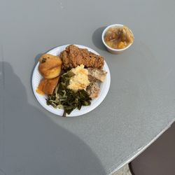 Micheaux's Southern Cuisine - Fried Chicken Candied Yams Collard Greens Mac & Cheese Cornbread . This is a sample plate you get much larger portions.