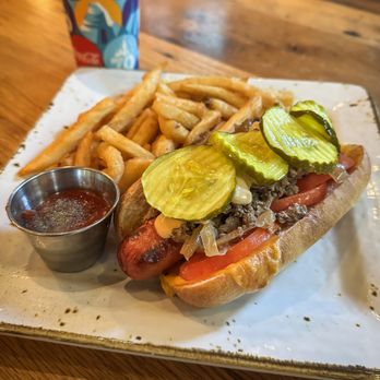 GCH Craftsman Grill - Hot Dog of the Month for Sept 2025 - The Cheeseburger Dog $17 - American Near Me - Anaheim, California GCH Craftsman Grill - Hot Dog of the Month for Sept 2025 - The Cheeseburger Dog $17 - American Near Me - Anaheim, California