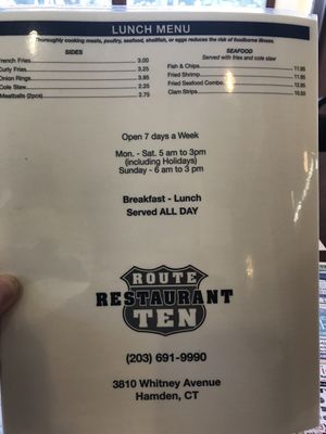 Menu photo 2 Route Ten Restaurant Hamden, CT