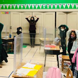 Archbishop Boarders School - Our principal, Mrs.Sandoval, with Kindergarten students practicing safe COVID-19 precautions