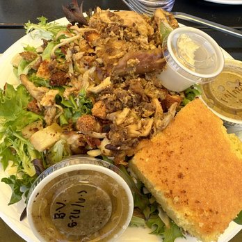 Ray's - BBQ, Brews & Blues - Apple bacon salad with cornbread croutons and a piece of cornbread with smoked chicken added. - Barbeque Near Me - Grayling, Michigan Ray's - BBQ, Brews & Blues - Apple bacon salad with cornbread croutons and a piece of cornbread with smoked chicken added. - Barbeque Near Me - Grayling, Michigan