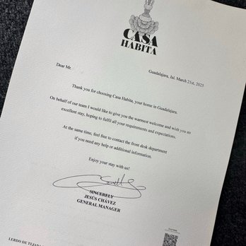 Casa Habita - Nice touch, a personalized welcome letter (I removed my name to post) - Hotels Near Me - Guadalajara, JAL