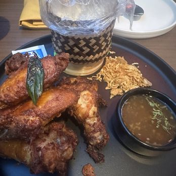 Hanuman Thai Eatery - Gai Tod Hat Yai (Thai style fried chicken wings) with sticky rice. - Thai Near Me - Orange, California