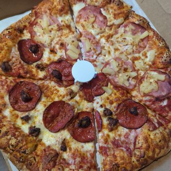 Detroit Pizza - Camas At Crown Park - Half Hawaiian and half pepperoni and sausage pizza. - Pizza Near Me - Camas, Washington Detroit Pizza - Camas At Crown Park - Half Hawaiian and half pepperoni and sausage pizza. - Pizza Near Me - Camas, Washington