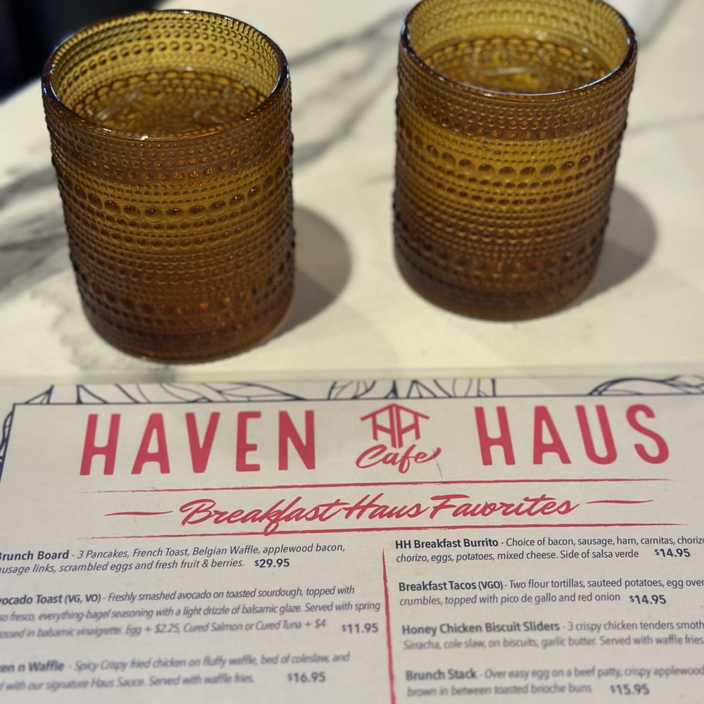 Haven Haus Cafe - Cute water glasses and menu - Breakfast & Brunch Near Me - Temecula, California Haven Haus Cafe - Cute water glasses and menu - Breakfast & Brunch Near Me - Temecula, California