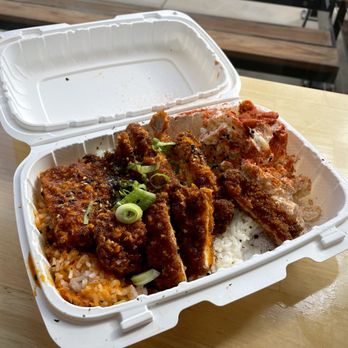 Shootz - Spice Butter Chicken Katsu Plate with Sticky Rice and Mac n Cheese Salad - Hawaiian Near Me - Ontario, California Shootz - Spice Butter Chicken Katsu Plate with Sticky Rice and Mac n Cheese Salad - Hawaiian Near Me - Ontario, California