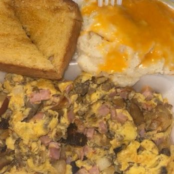 Over EZs Cafe - Country Scrambler with cheesy grits - Breakfast & Brunch Near Me - Lake Worth, Florida