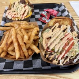 Patriot cheeseburger and fries Patriot cheeseburger and fries