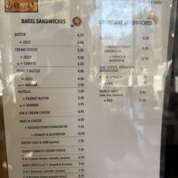 Cafe Bean - Some of the sandwich menu - Breakfast & Brunch Near Me - San Francisco, California