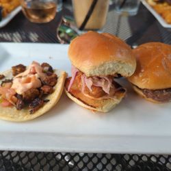 Brownstone Tavern & Grill - Minis L to R: Cajun steak taco, Sriracha chicken and mini sliders
