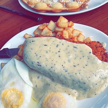Palate Neighborhood Bistro - Breakfast pork schnitzel $14 and classic bubble waffle $8 both were delicious - Desserts Near Me - Pocatello, Idaho