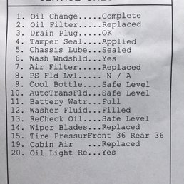 Service check list Service check list