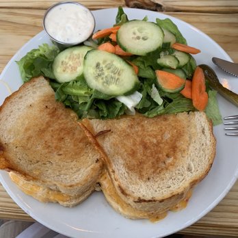 Geer Street Garden - Pimento cheese grilled cheese and side salad. - New American Near Me - Durham, North Carolina Geer Street Garden - Pimento cheese grilled cheese and side salad. - New American Near Me - Durham, North Carolina