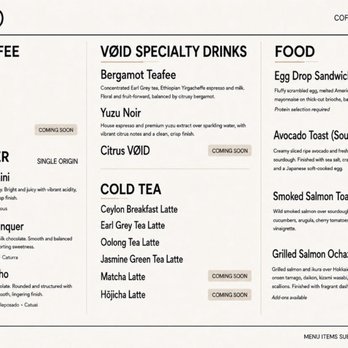 Void - 8/1/2026 menu - Coffee & Tea Near Me - Santa Clara, California
