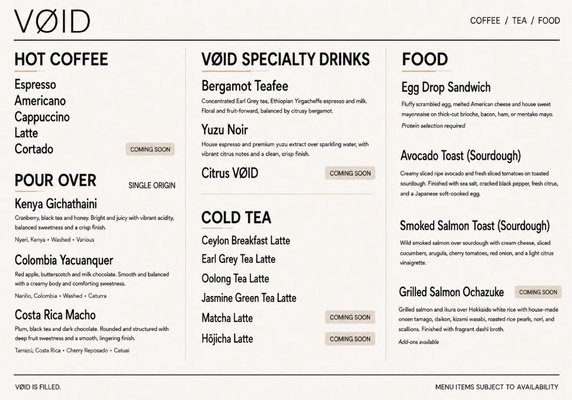 Menu photo 1 Void Santa Clara, CA