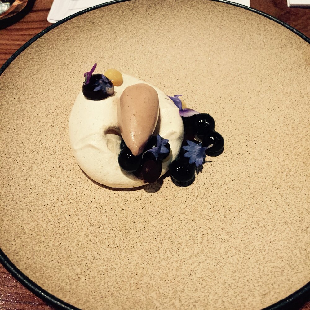 Lazy Bear - Hot hats ice cream, meringue, caramel, and blueberries. Too much going on and the vinegary blueberries didn't go - New American Near Me - San Francisco, California