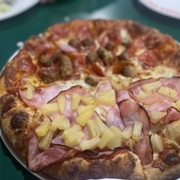Half pepperoni n Sausage half Canadian bacon with pineapple Half pepperoni n Sausage half Canadian bacon with pineapple