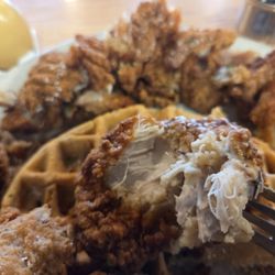 Moist chicken but way too much breading