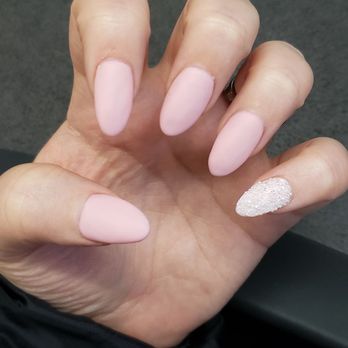 Super Nails - Pink Matte Almond nails with pixie swarovski on pinky - Nail Salons Near Me - Ormond Beach, Florida Super Nails - Pink Matte Almond nails with pixie swarovski on pinky - Nail Salons Near Me - Ormond Beach, Florida