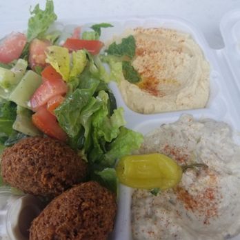 Kokos Mediterranean Cafe - Vegetarian plate ; falafel,  hummus,  baba ganoush and salad....soooo good!! - Greek Near Me - Pasadena, California