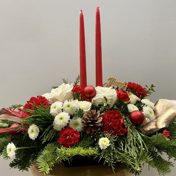 Coram Florist - Double Candle Christmas Centerpiece by Coram Florist - Florists Near Me - Coram, New York Coram Florist - Double Candle Christmas Centerpiece by Coram Florist - Florists Near Me - Coram, New York