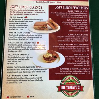 Joe Tomato's Restaurant - lunch menu - Canadian (New) Near Me - Owen Sound, Ontario