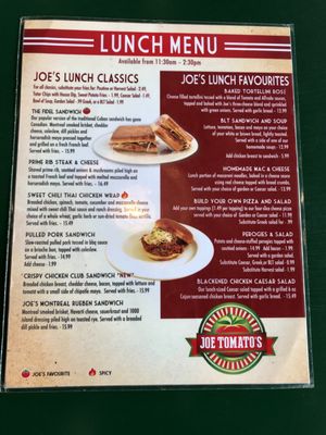 Menu photo 2 Joe Tomato's Restaurant Owen Sound, ON