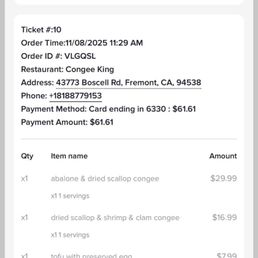 Pickup order Pickup order