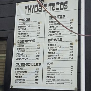 Thyda's Tacos - Menu as of 7/16/26 - Tacos Near Me - Honolulu, Hawaii Thyda's Tacos - Menu as of 7/16/26 - Tacos Near Me - Honolulu, Hawaii