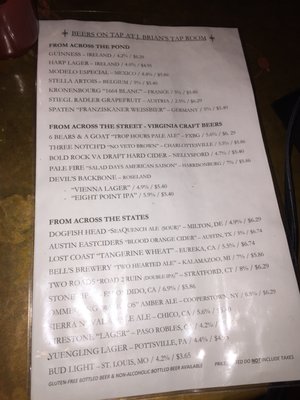 Menu photo 1 J Brian's Tap Room Fredericksburg, VA Menu photo 1 J Brian's Tap Room Fredericksburg, VA