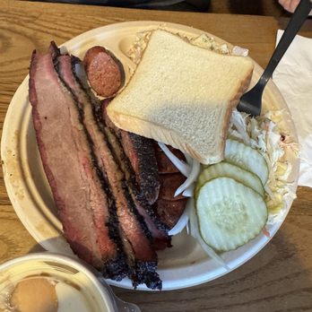 Little Miss BBQ-University - Sliced brisket and house sausage. Potato salad and coleslaw. - Barbeque Near Me - Phoenix, Arizona Little Miss BBQ-University - Sliced brisket and house sausage. Potato salad and coleslaw. - Barbeque Near Me - Phoenix, Arizona