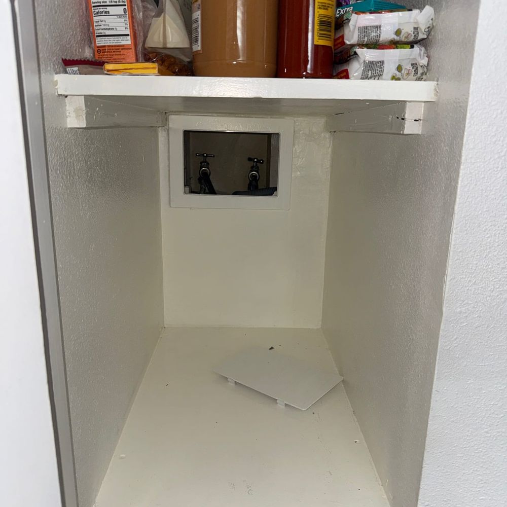Rooter Hero Plumbing - Small working space in cupboard next to stackable washer/dryer - Plumbing Near Me - Pomona, California Rooter Hero Plumbing - Small working space in cupboard next to stackable washer/dryer - Plumbing Near Me - Pomona, California