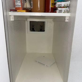 Rooter Hero Plumbing & Air - Small working space in cupboard next to stackable washer/dryer - Plumbing Near Me - Pomona, California Rooter Hero Plumbing & Air - Small working space in cupboard next to stackable washer/dryer - Plumbing Near Me - Pomona, California