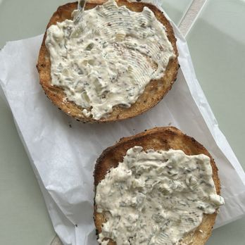PorchLight Coffee - Sesame bagel toasted with pickle schmear - Coffee & Tea Near Me - San Diego, California