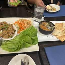 Chicken lettuce wraps and artichoke dip
