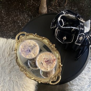 Savvvys - Lavender iced latter on left and rose on right on lovely provided tray. - Internet Cafes Near Me - Pasadena, California Savvvys - Lavender iced latter on left and rose on right on lovely provided tray. - Internet Cafes Near Me - Pasadena, California