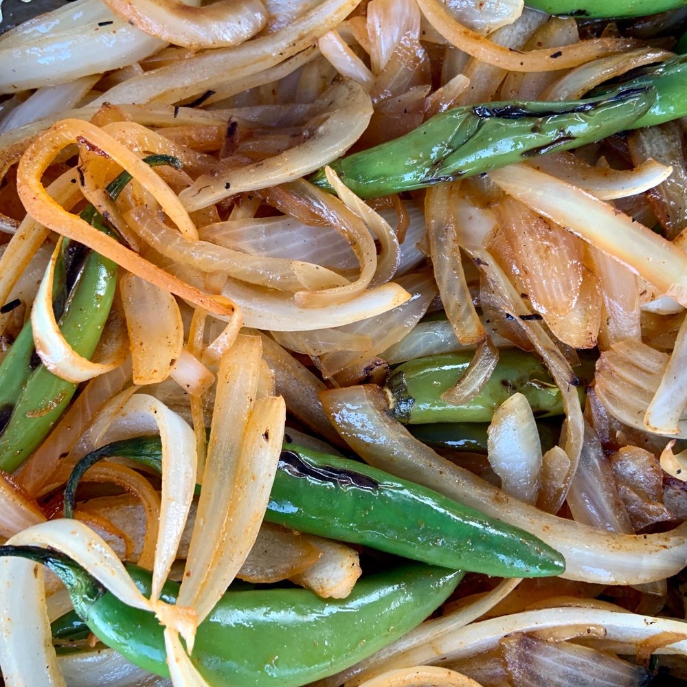 Tacos Los Primitos - Grilled onions and Serrano chilies - Tacos Near Me - Whittier, California Tacos Los Primitos - Grilled onions and Serrano chilies - Tacos Near Me - Whittier, California