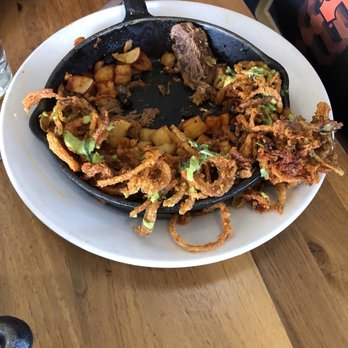 Hash Kitchen - Scramble with slow cooked beef, fried onions, avocado salsa - yum! - Breakfast & Brunch Near Me - Scottsdale, Arizona