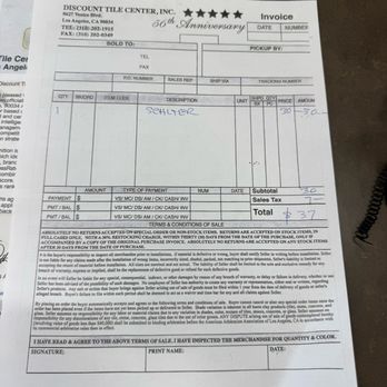 Discount Tile Center - This is a dishonest receipt with 24% tax rate in Los Angeles county. - Tiling Near Me - Los Angeles, California Discount Tile Center - This is a dishonest receipt with 24% tax rate in Los Angeles county. - Tiling Near Me - Los Angeles, California