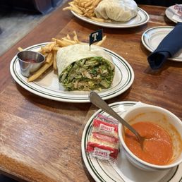 Crispy Chicken Caesar Wrap (this is only half!) and Ted's Tomato Soup