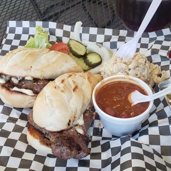 Lagorio's Grill & Bar - My meal steak sandwich, beans and macaroni salad. - American Near Me - Farmington, California