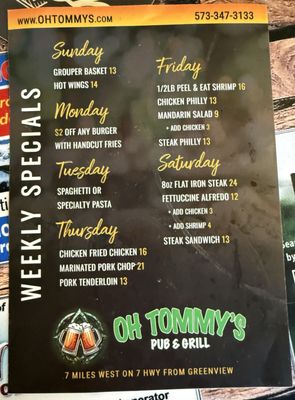Menu photo 1 Oh Tommy's Bar and Grill Roach, MO Menu photo 1 Oh Tommy's Bar and Grill Roach, MO