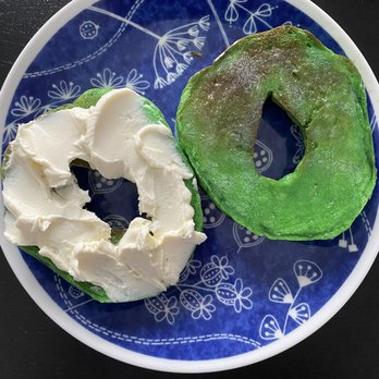 Kettlemans Bagel - Toasted day-old seasonal green (plain) bagels for St. Patrick's Day with cream cheese and butter - Sandwiches Near Me - Nepean, Ontario Kettlemans Bagel - Toasted day-old seasonal green (plain) bagels for St. Patrick's Day with cream cheese and butter - Sandwiches Near Me - Nepean, Ontario