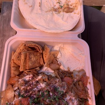 Hummus Labs - Beef shawarma with pita chips and classic hummus. - Mediterranean Near Me - Pasadena, California Hummus Labs - Beef shawarma with pita chips and classic hummus. - Mediterranean Near Me - Pasadena, California