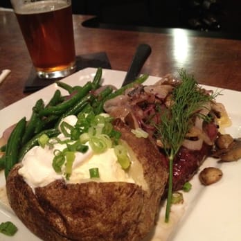 Jake's Steakhouse - Flatiron, medium rare with veggies as baked potato. Sierra Nevada on the side :) - Steakhouses Near Me - Tehachapi, California Jake's Steakhouse - Flatiron, medium rare with veggies as baked potato. Sierra Nevada on the side :) - Steakhouses Near Me - Tehachapi, California